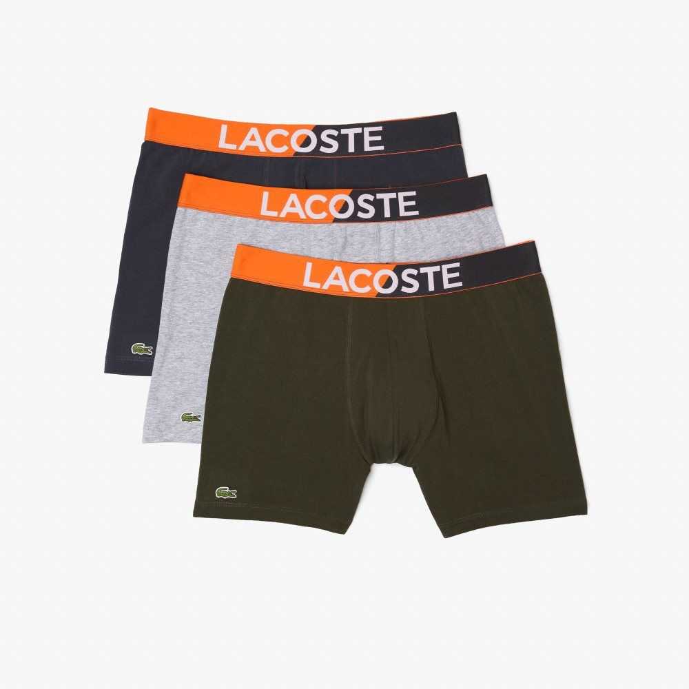 Lacoste Branded Belli Boksör Brief Three-Pack Koyu Gri Haki Yeşil Gri | RA2581394