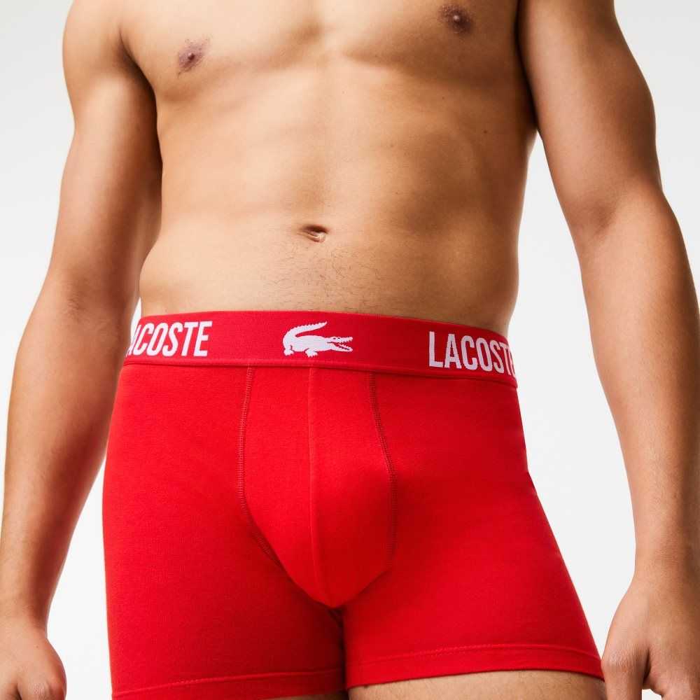 Lacoste Branded Contrast Crocodile Boksör Brief 3-Pack Siyah Kırmızı Beyaz | LI4216730