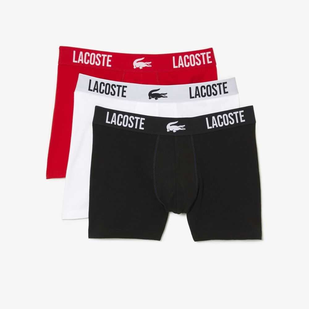 Lacoste Branded Contrast Crocodile Boksör Brief 3-Pack Siyah Kırmızı Beyaz | LI4216730