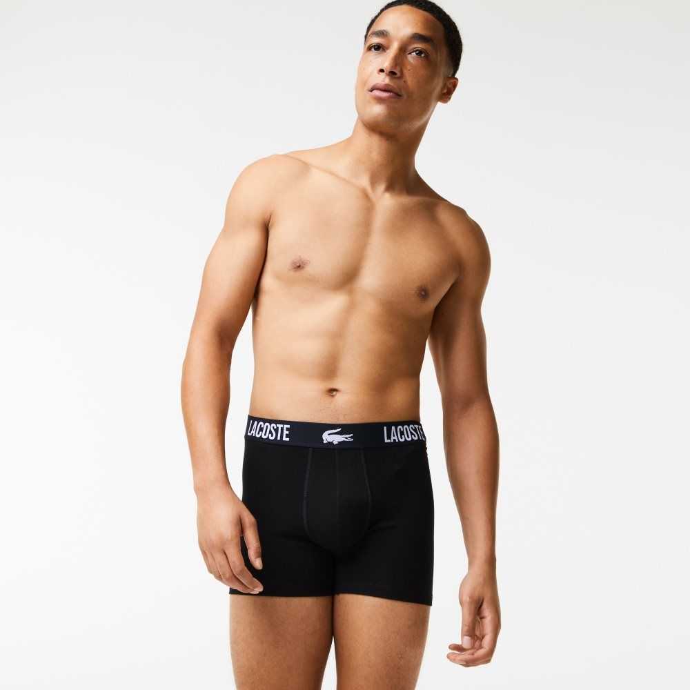 Lacoste Branded Contrast Crocodile Boksör Brief 3-Pack Siyah Kırmızı Beyaz | LI4216730