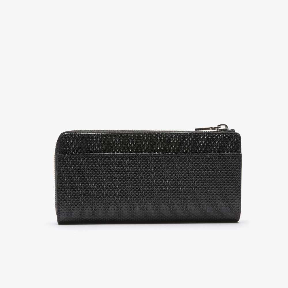 Lacoste Chantaco Zippered Matte Pique Deri Wallet Siyah | NW2136785