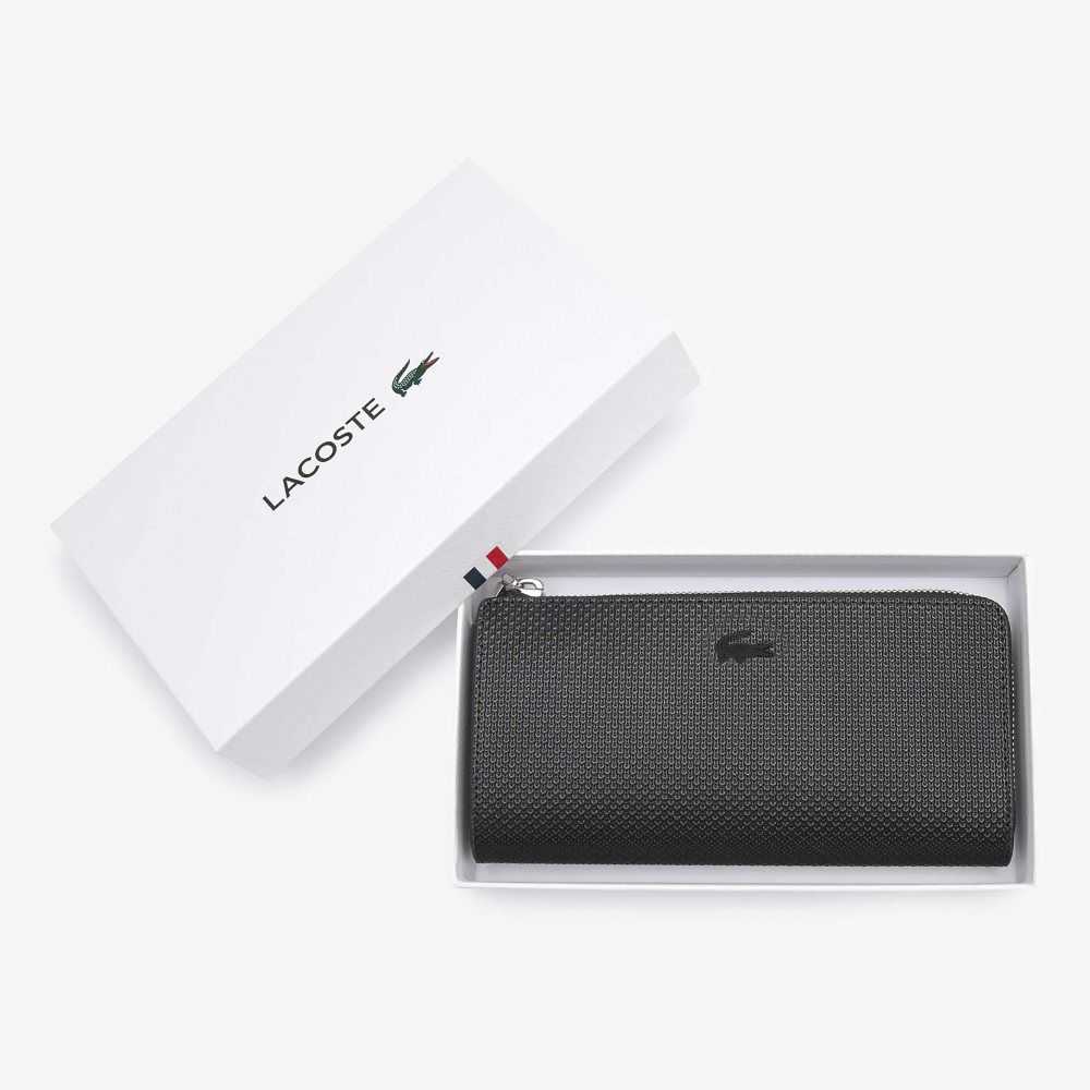 Lacoste Chantaco Zippered Matte Pique Deri Wallet Siyah | NW2136785