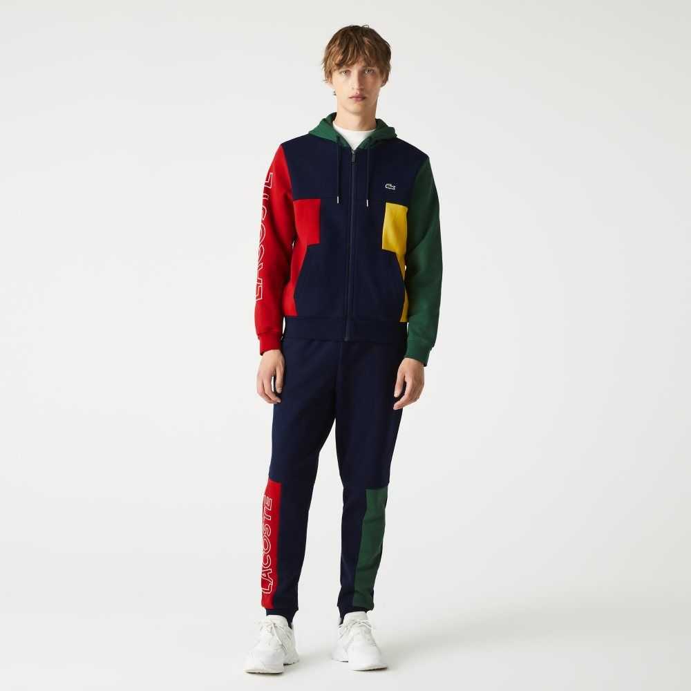 Lacoste Colorblock Zippered Fleece Hoodie Lacivert Mavi Kırmızı Yeşil Sarı | ZY1625803