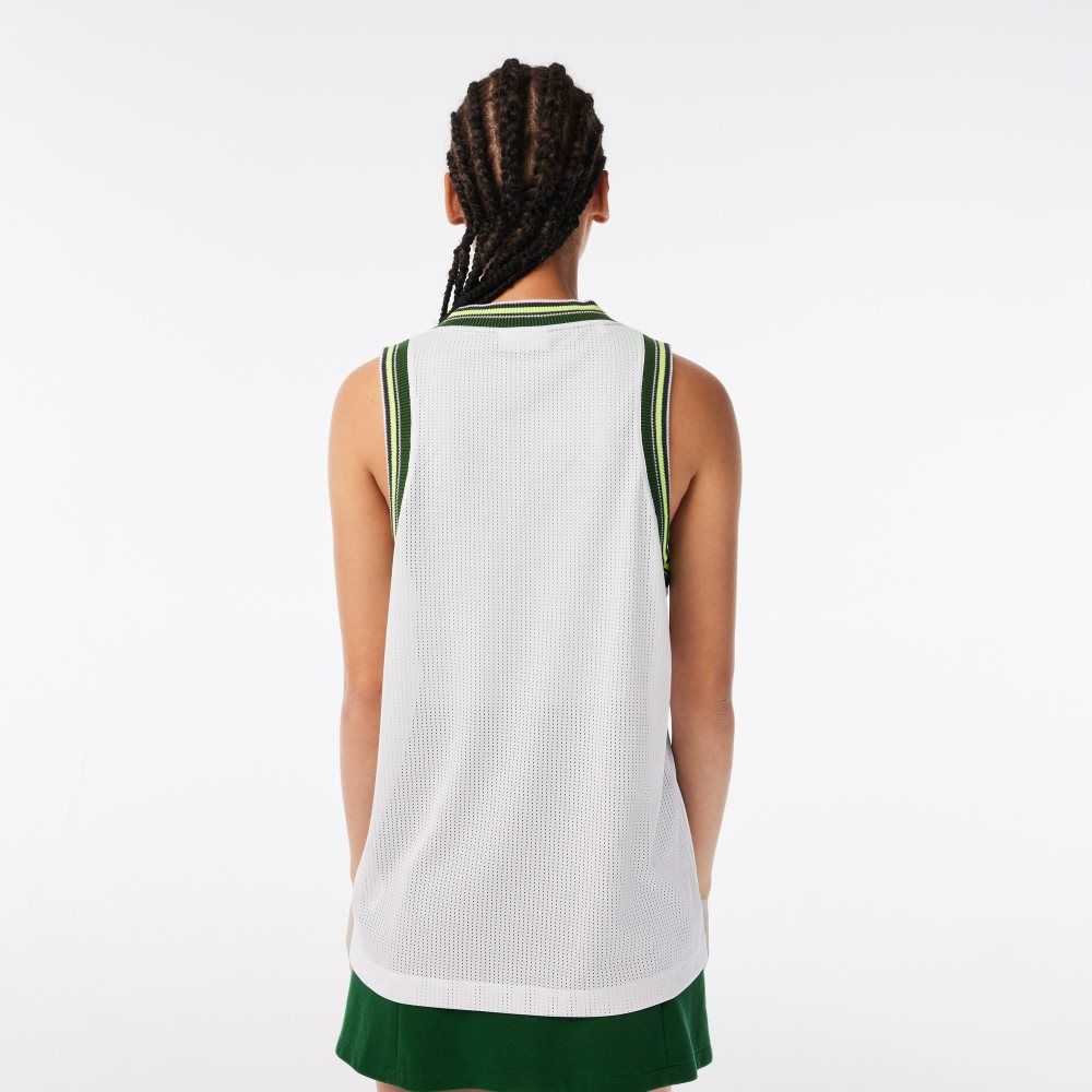 Lacoste Contrast V Neck Tank Beyaz | MW7403128