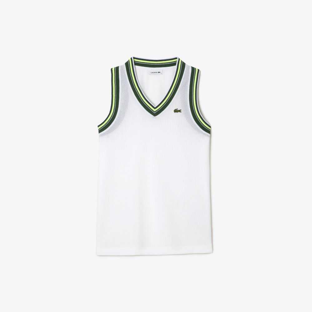 Lacoste Contrast V Neck Tank Beyaz | MW7403128