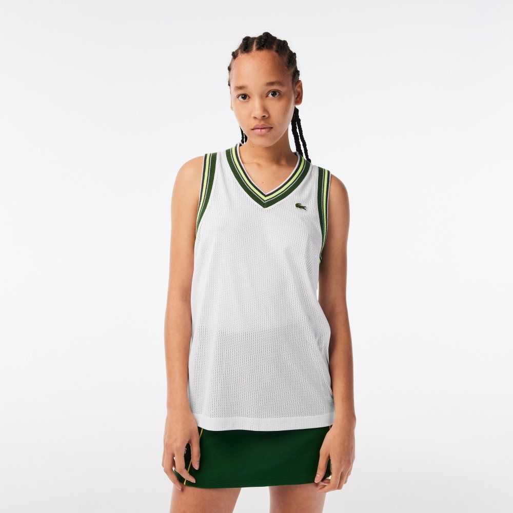 Lacoste Contrast V Neck Tank Beyaz | MW7403128