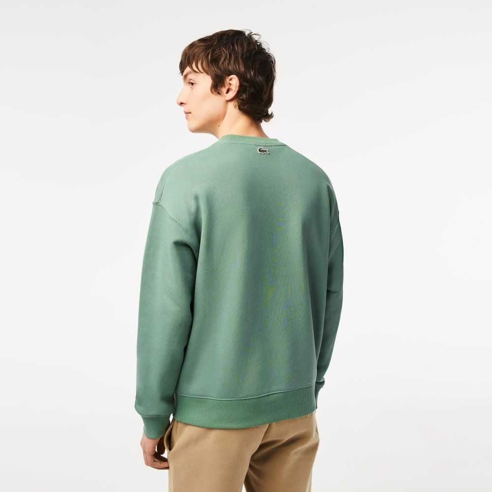 Lacoste Crew Neck Loose Fit Croc Print Haki Yeşil | NR4086913