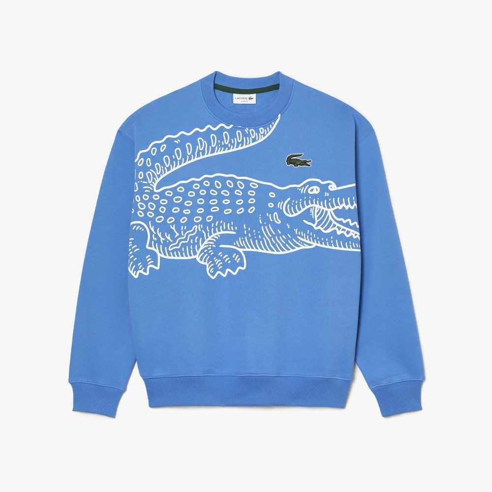 Lacoste Crew Neck Loose Fit Croc Print Mavi | YM6927851