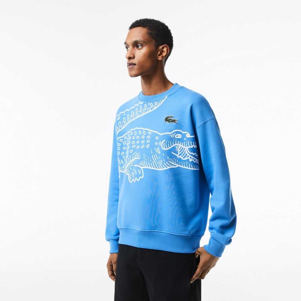 Lacoste Crew Neck Loose Fit Croc Print Mavi | YM6927851