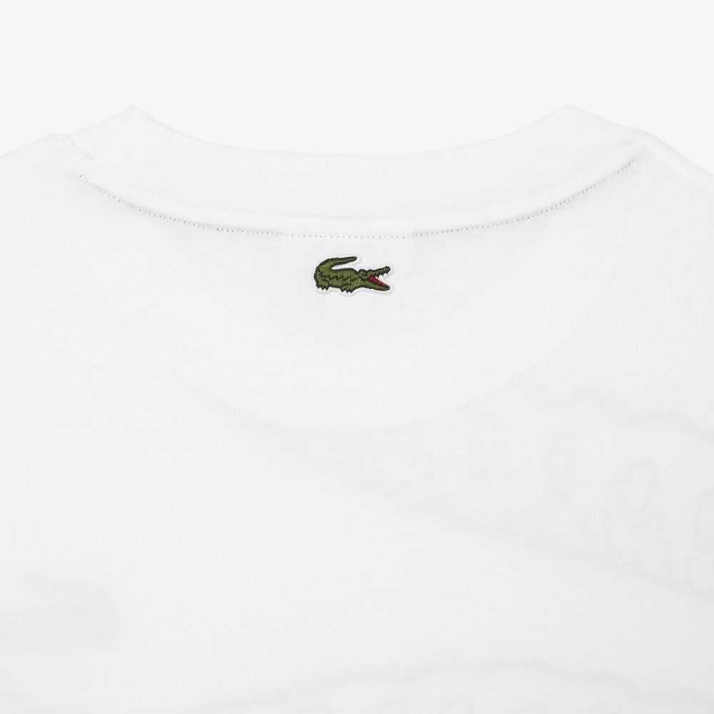 Lacoste Crew Neck Loose Fit Crocodile Print Beyaz | EH5642097