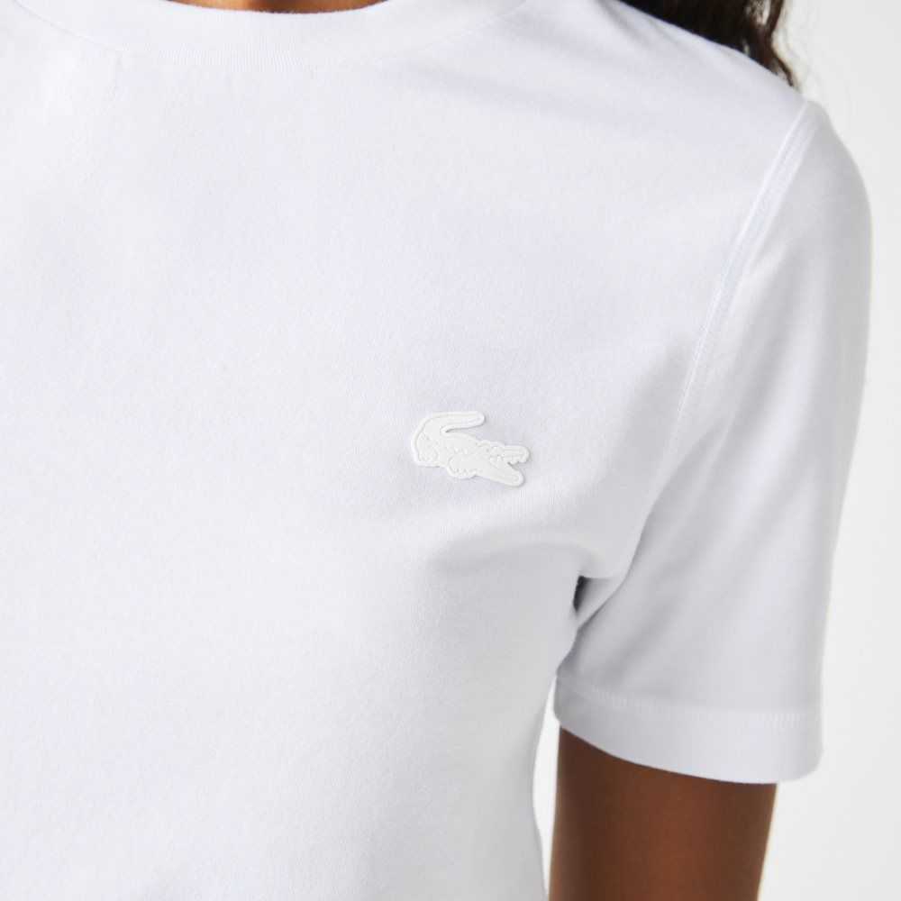 Lacoste Crew Neck Pamuklu Blend T-Shirt Beyaz | OY9628743