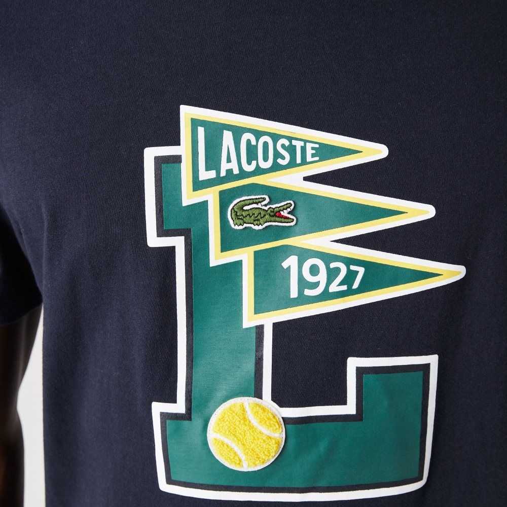 Lacoste Crew Neck Pennants L Badge Pamuklu Lacivert Mavi | NK4061298