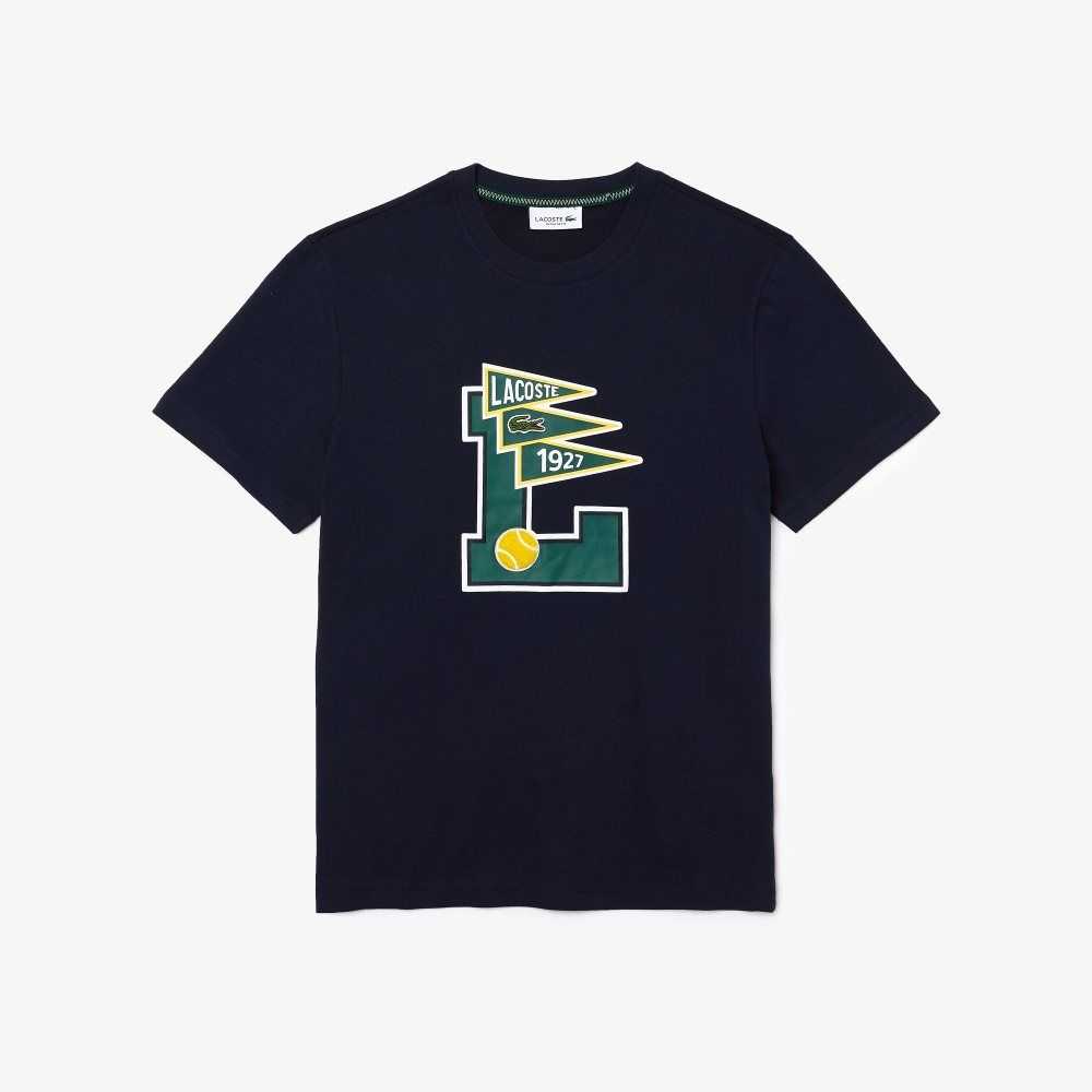 Lacoste Crew Neck Pennants L Badge Pamuklu Lacivert Mavi | NK4061298