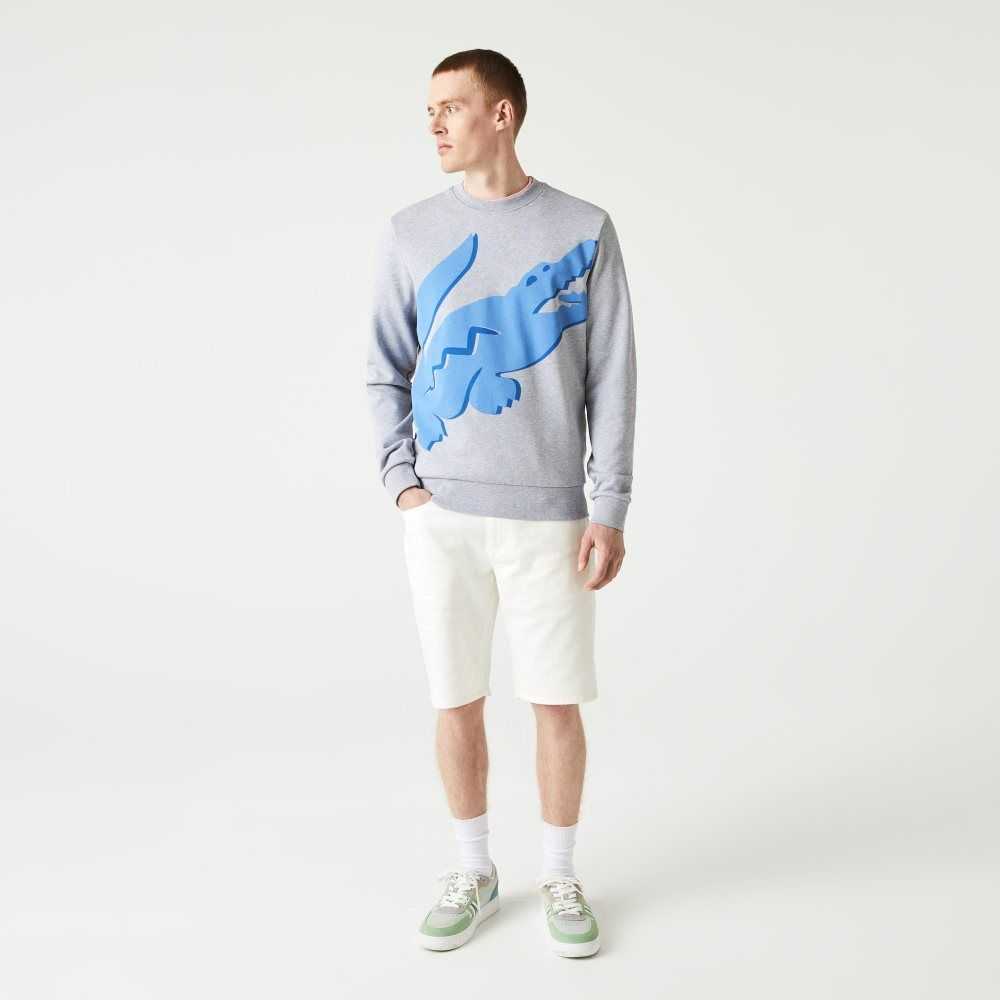 Lacoste Crew Neck Print Organic Pamuklu Fleece Gri | AN5821073