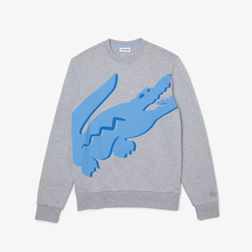 Lacoste Crew Neck Print Organic Pamuklu Fleece Gri | AN5821073