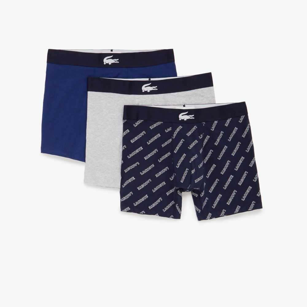 Lacoste Crocodile Belli Long Boksör Brief 3-Pack Lacivert Mavi Beyaz Gri Lacivert Mavi | FP3869521