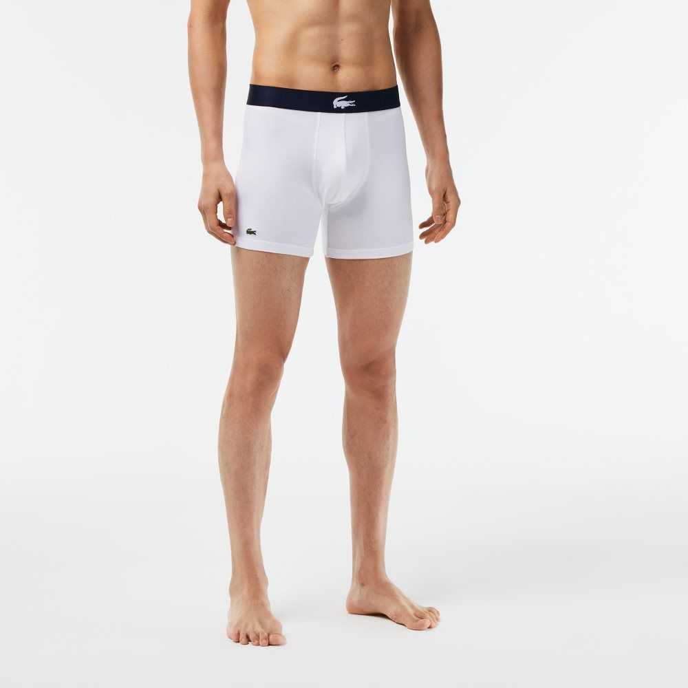 Lacoste Crocodile Belli Long Stretch Pamuklu Boksör Brief 3-Pack Yeşil Lacivert Mavi Beyaz | JX5901284