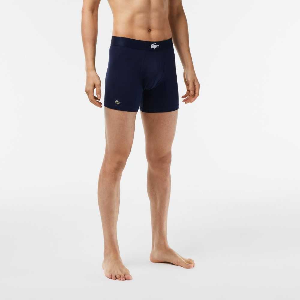 Lacoste Crocodile Belli Long Stretch Pamuklu Boksör Brief 3-Pack Yeşil Lacivert Mavi Beyaz | JX5901284