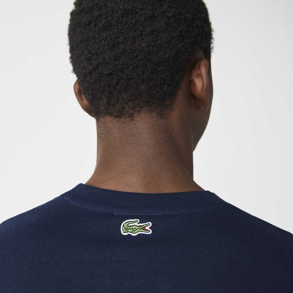 Lacoste Crocodile Branding Crew Neck Pamuklu Lacivert Mavi | ZD3624701