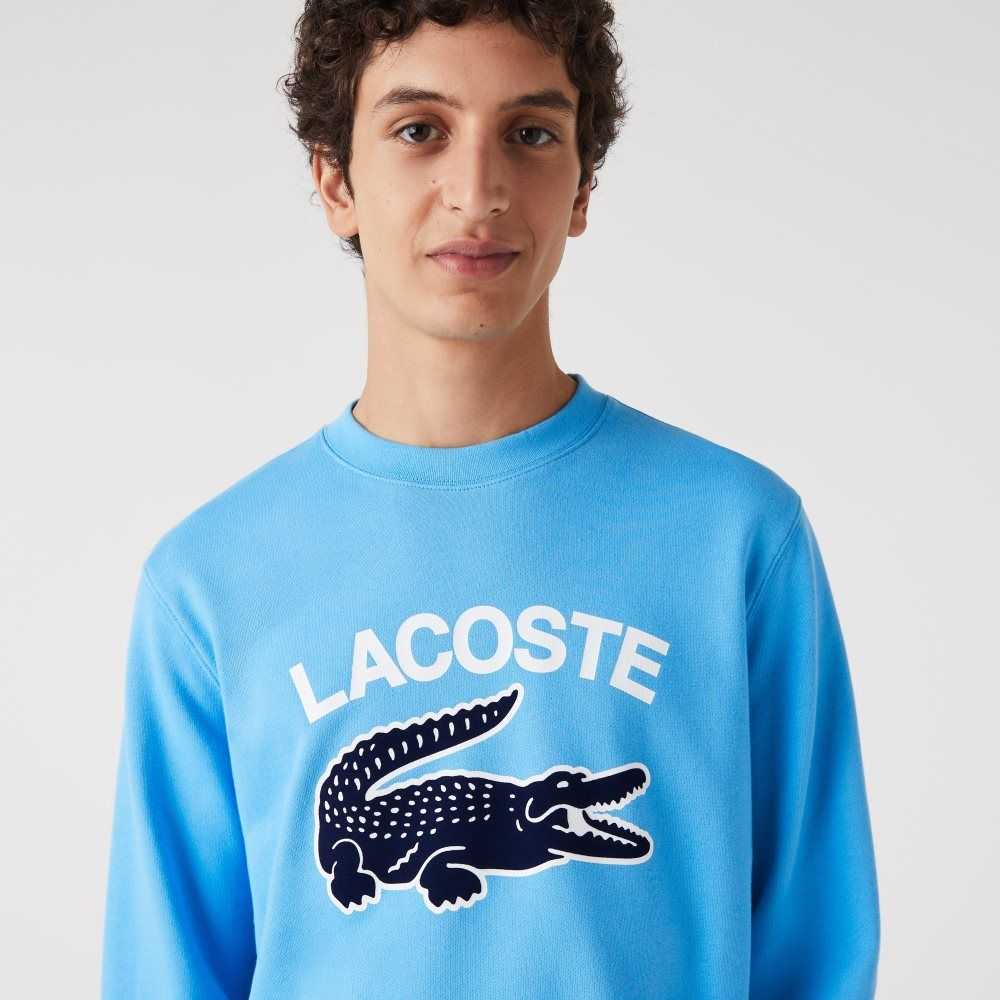 Lacoste Crocodile Print Crew Neck Mavi | AV7819520