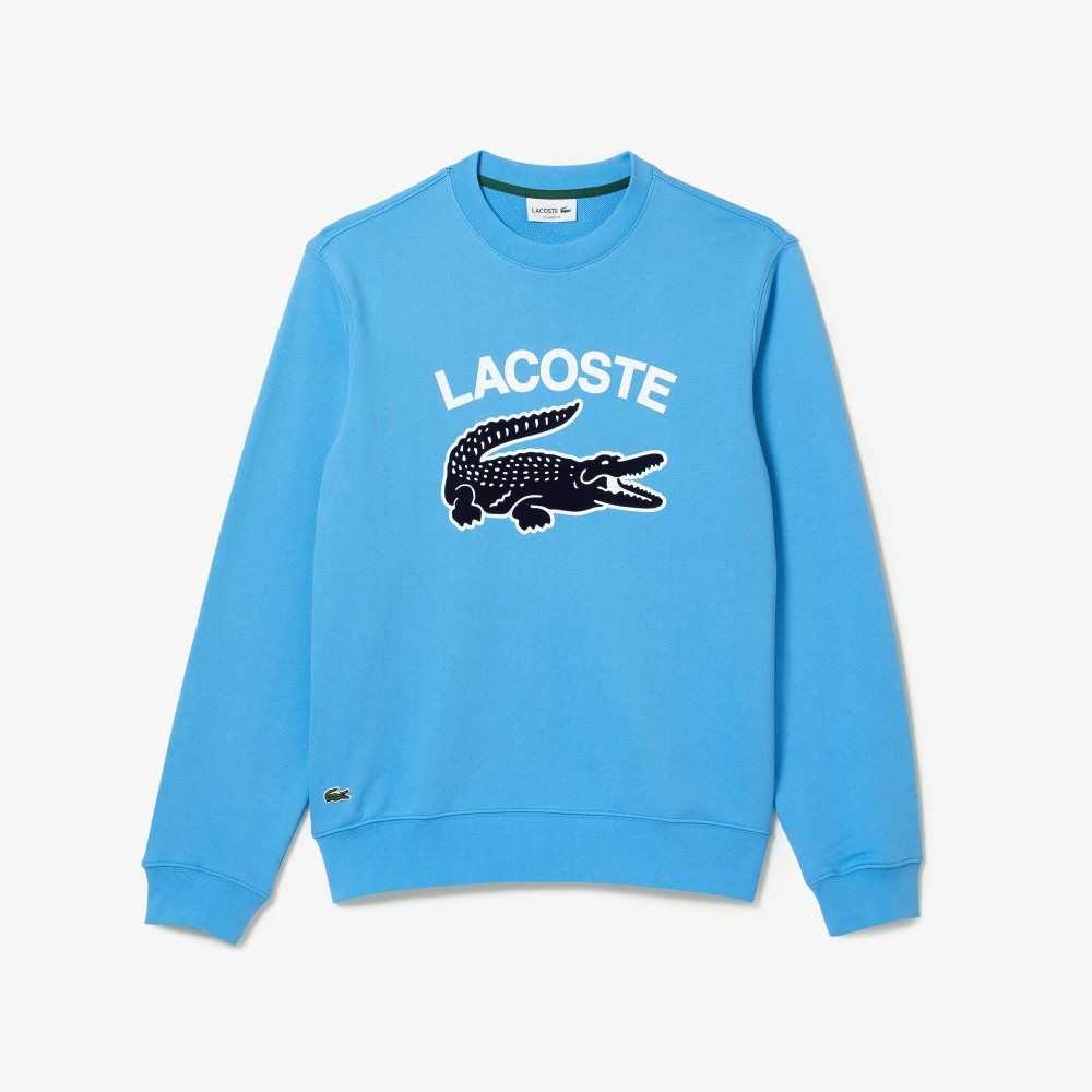 Lacoste Crocodile Print Crew Neck Mavi | AV7819520