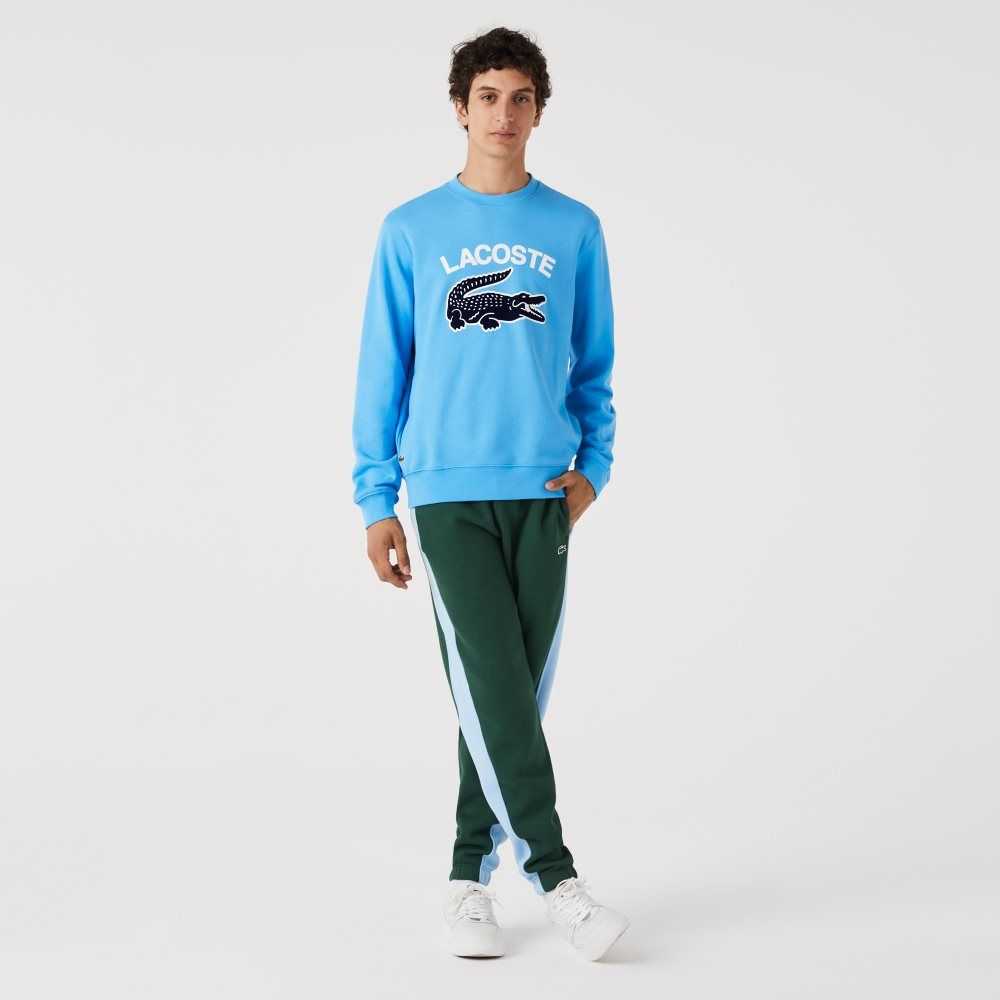 Lacoste Crocodile Print Crew Neck Mavi | AV7819520