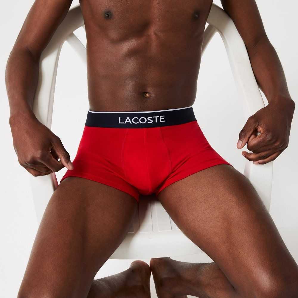 Lacoste Gündelik Signature Boksör Trunks 3-Pack Lacivert Mavi Gri Kırmızı | XU8692534