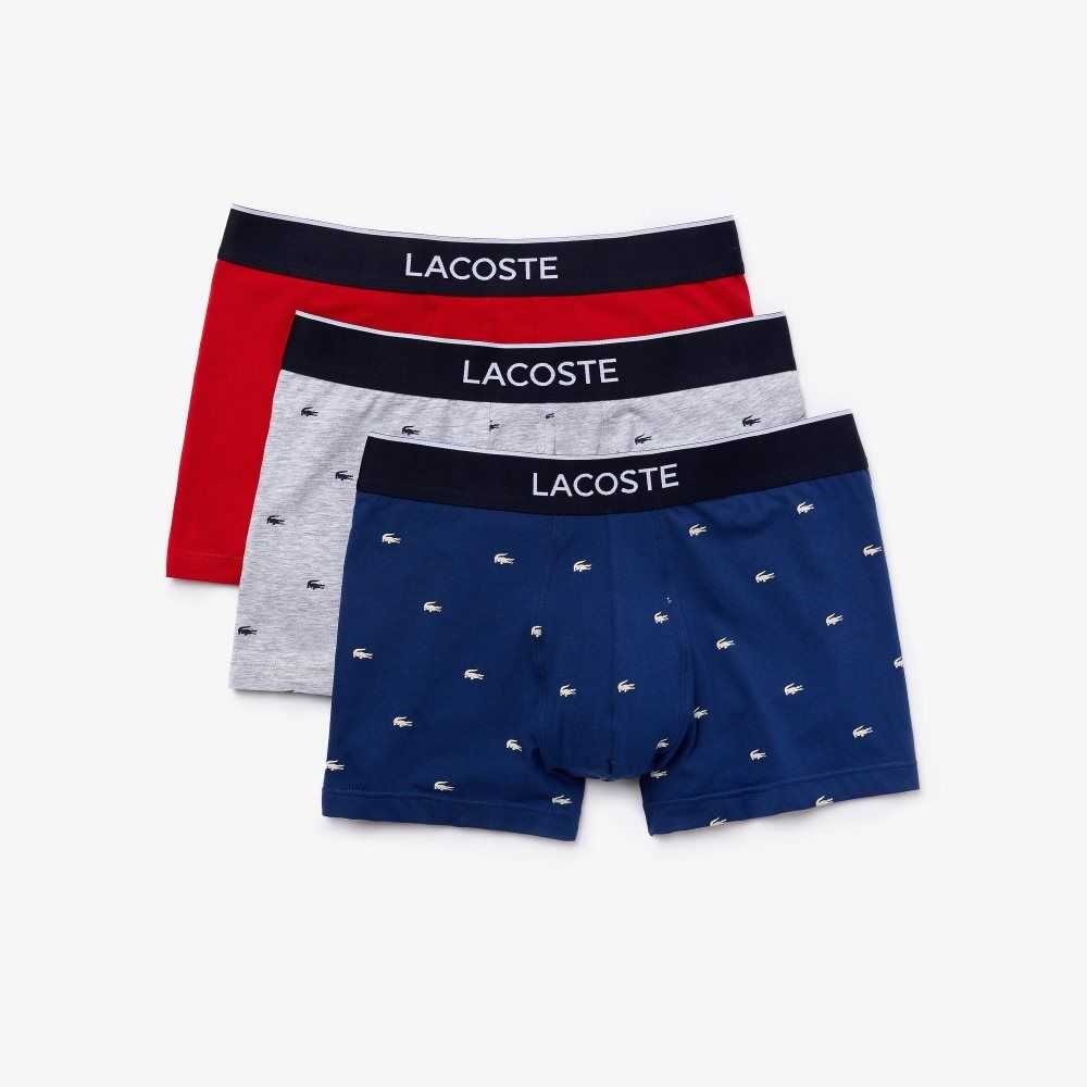 Lacoste Gündelik Signature Boksör Trunks 3-Pack Lacivert Mavi Gri Kırmızı | XU8692534