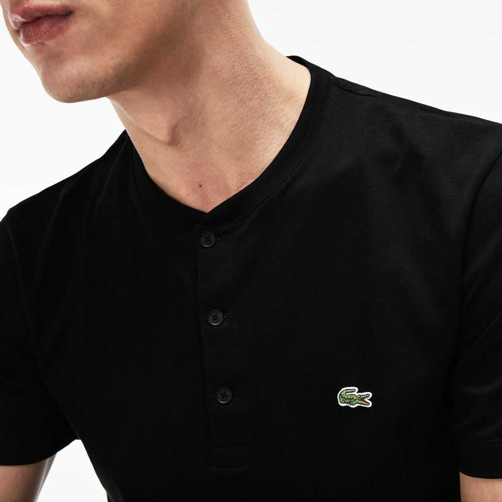 Lacoste Henley Neck Pima Pamuklu Jersey Siyah | YX0834572