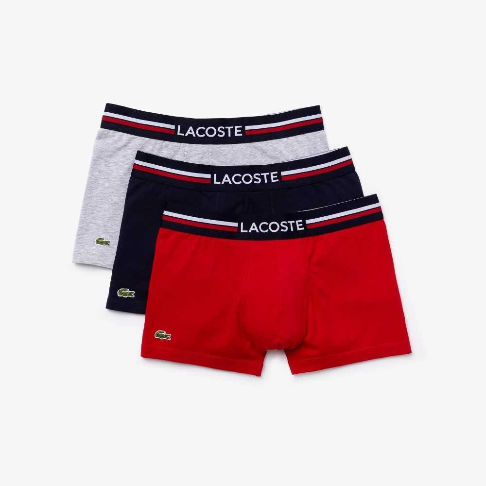 Lacoste Iconic Three-Tone Waistband Trunk 3-Pack Lacivert Mavi Gri Kırmızı | DU3061247