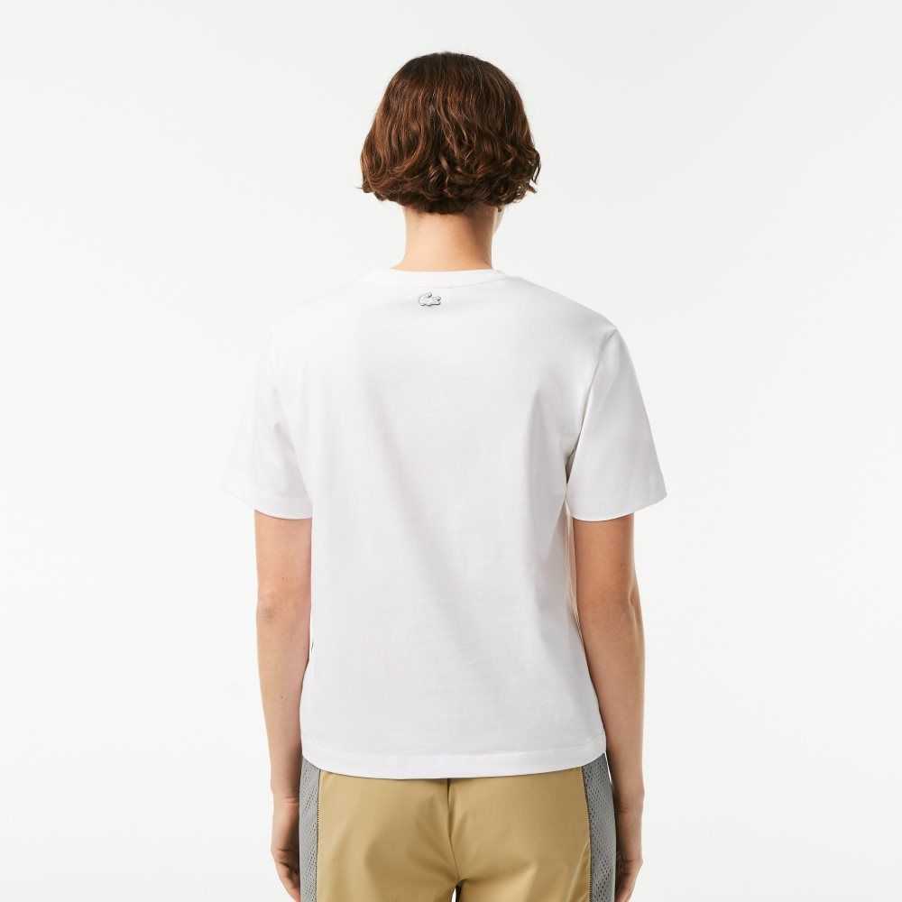 Lacoste Jersey Contrast Print T-Shirt Beyaz | IP5719280