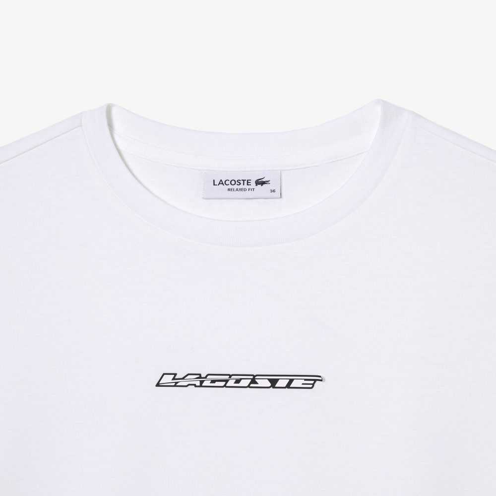 Lacoste Jersey Contrast Print T-Shirt Beyaz | IP5719280