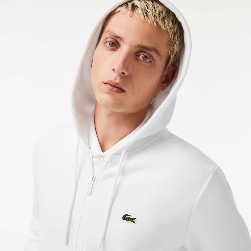 Lacoste Kangaroo Pocket Fleece Zipped Beyaz | MC7901654