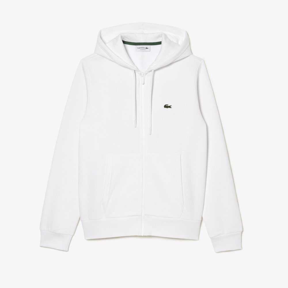 Lacoste Kangaroo Pocket Fleece Zipped Beyaz | MC7901654