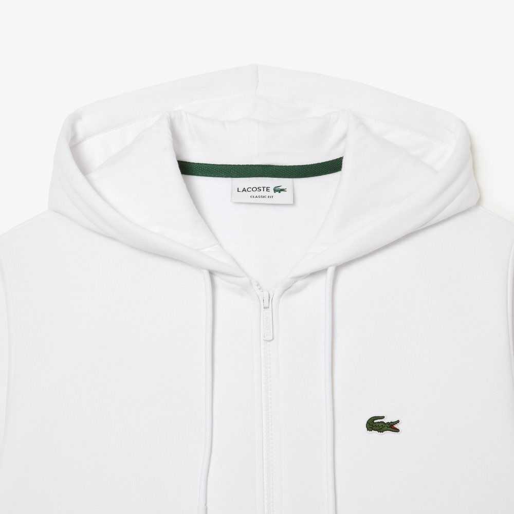 Lacoste Kangaroo Pocket Fleece Zipped Beyaz | MC7901654