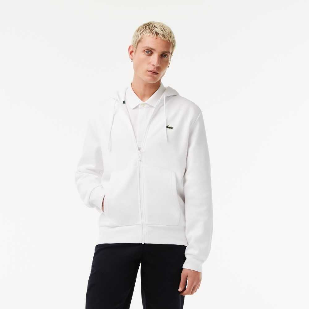 Lacoste Kangaroo Pocket Fleece Zipped Beyaz | MC7901654