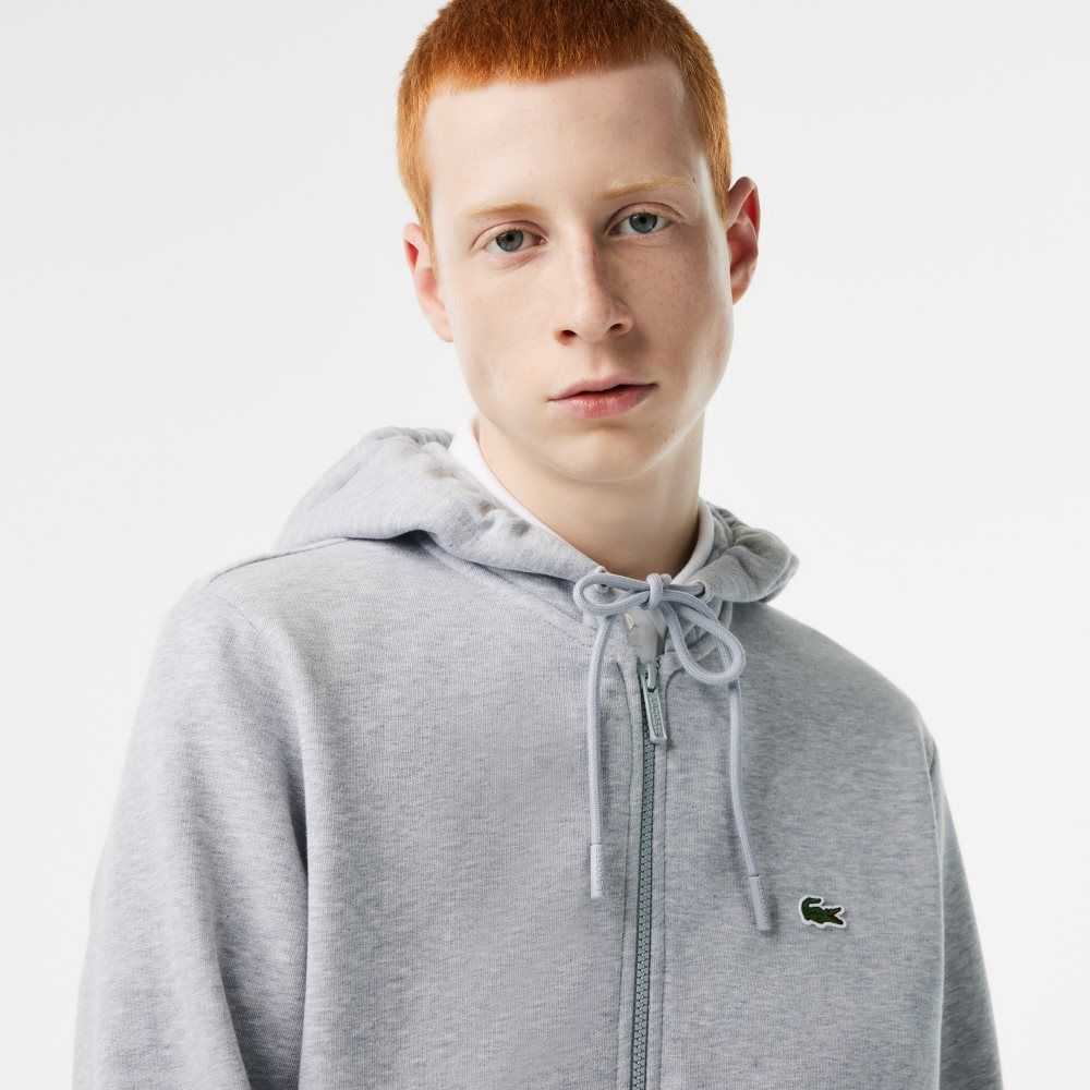 Lacoste Kangaroo Pocket Fleece Zipped Gri | JR7843596