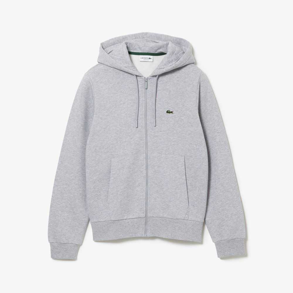 Lacoste Kangaroo Pocket Fleece Zipped Gri | JR7843596