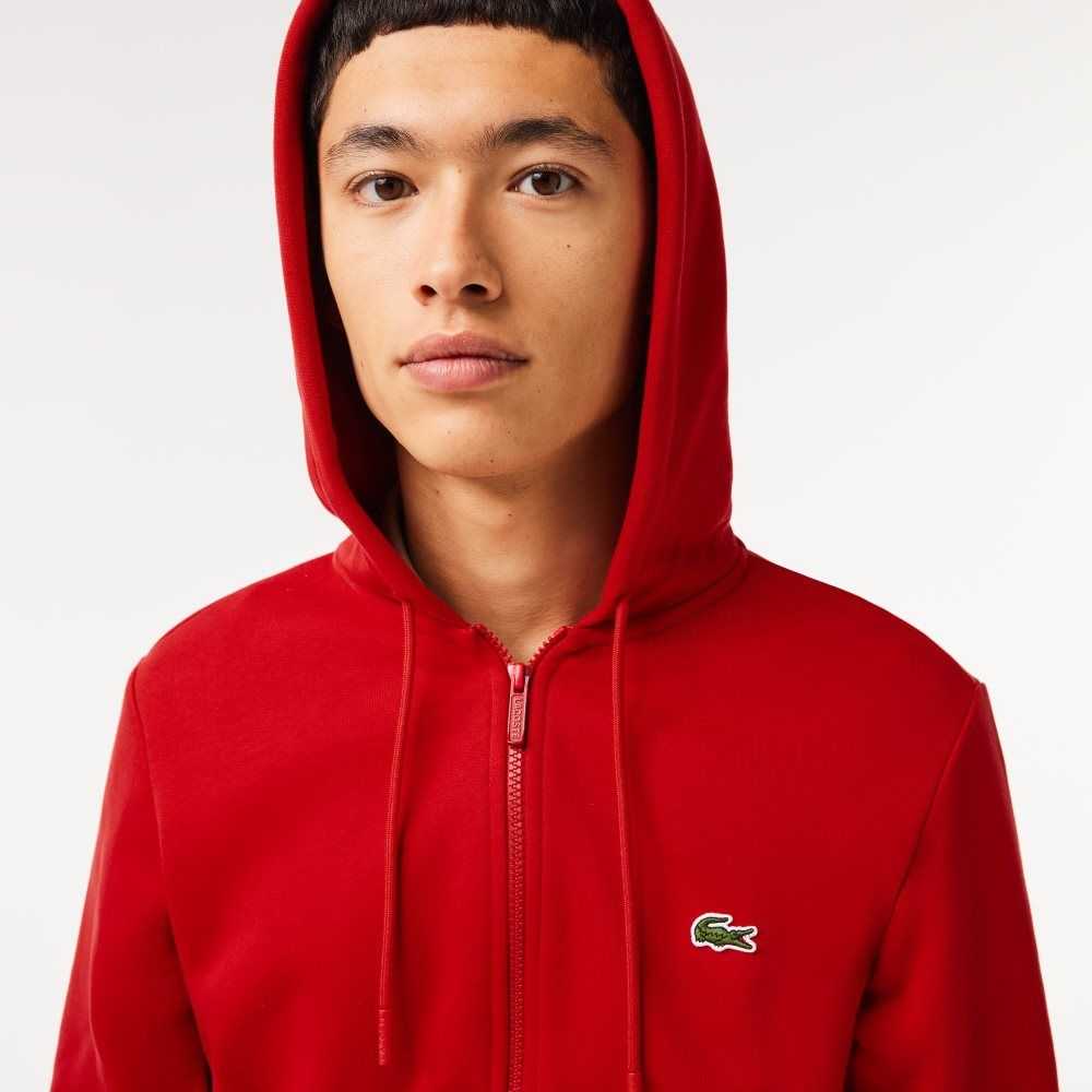 Lacoste Kangaroo Pocket Fleece Zipped Kırmızı | EG4513862