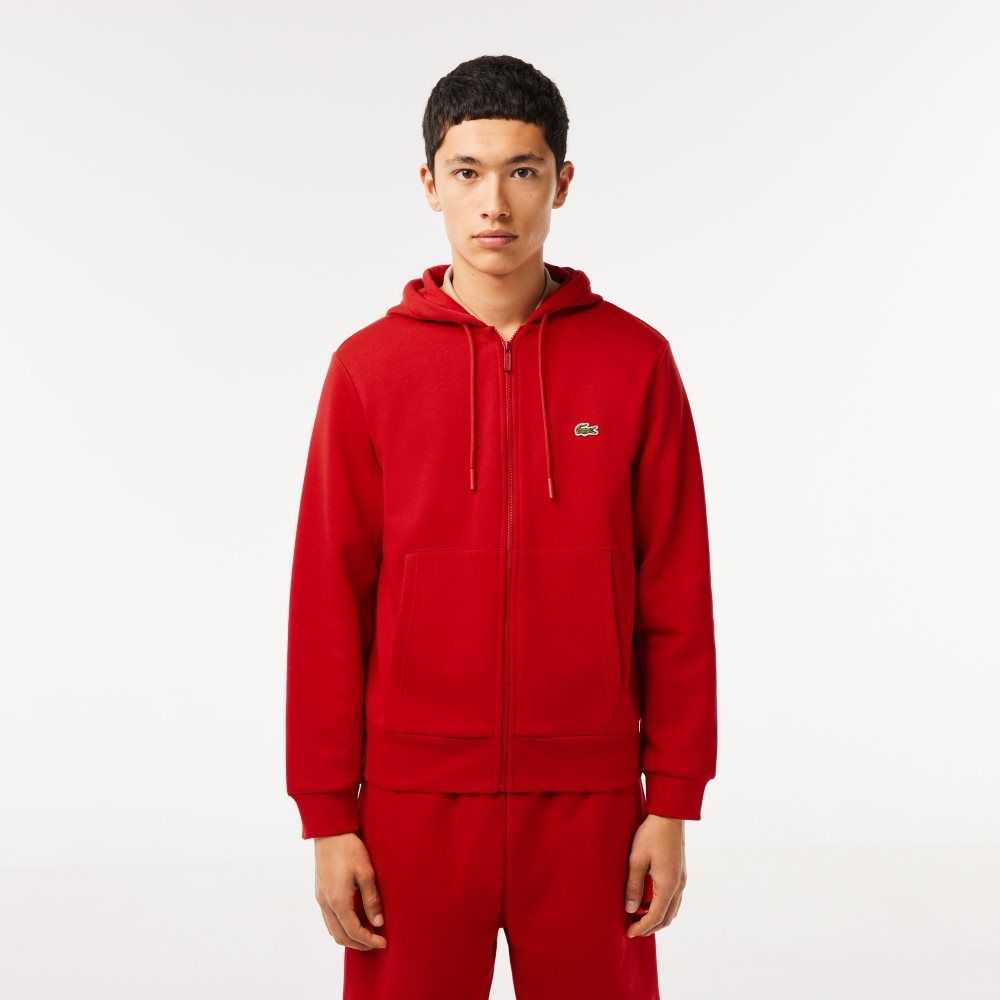 Lacoste Kangaroo Pocket Fleece Zipped Kırmızı | EG4513862