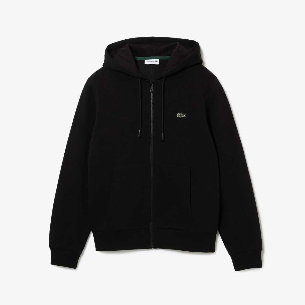 Lacoste Kangaroo Pocket Fleece Zipped Siyah | YU3291456