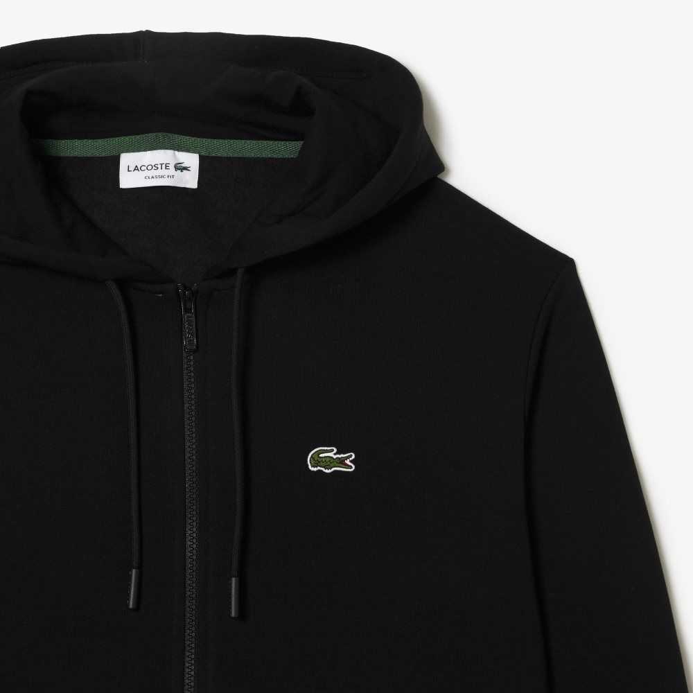 Lacoste Kangaroo Pocket Fleece Zipped Siyah | YU3291456