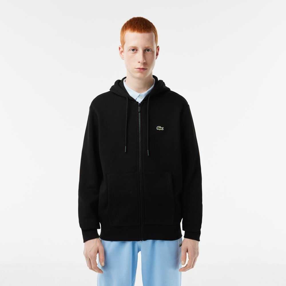 Lacoste Kangaroo Pocket Fleece Zipped Siyah | YU3291456