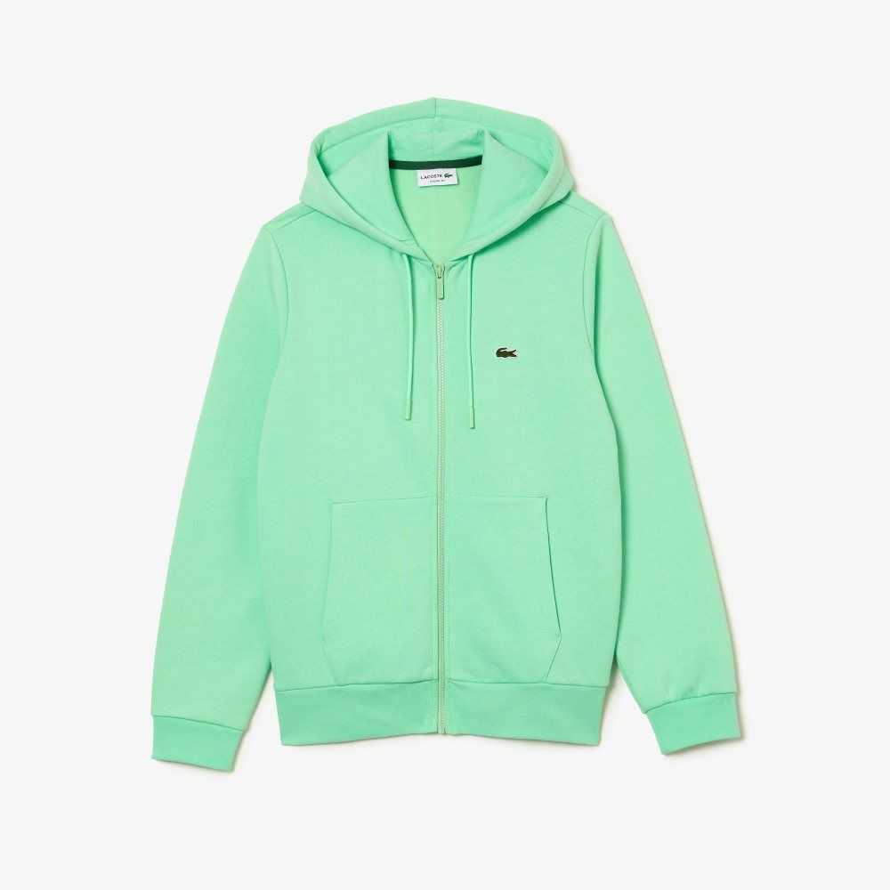 Lacoste Kangaroo Pocket Fleece Zipped Sweatshirt Açık Yeşil | RV9230876