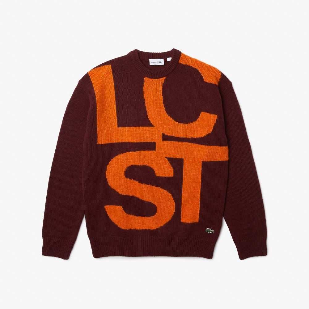 Lacoste Klasik Fit Contrast Lettering Yün Bordo Turuncu | JC4017532