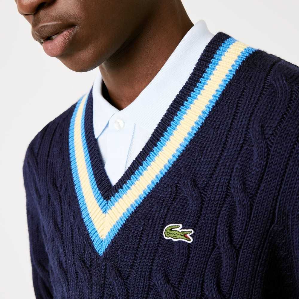 Lacoste Klasik Fit Contrast Çizgili Yün Lacivert Mavi Sarı Mavi | CW1607498