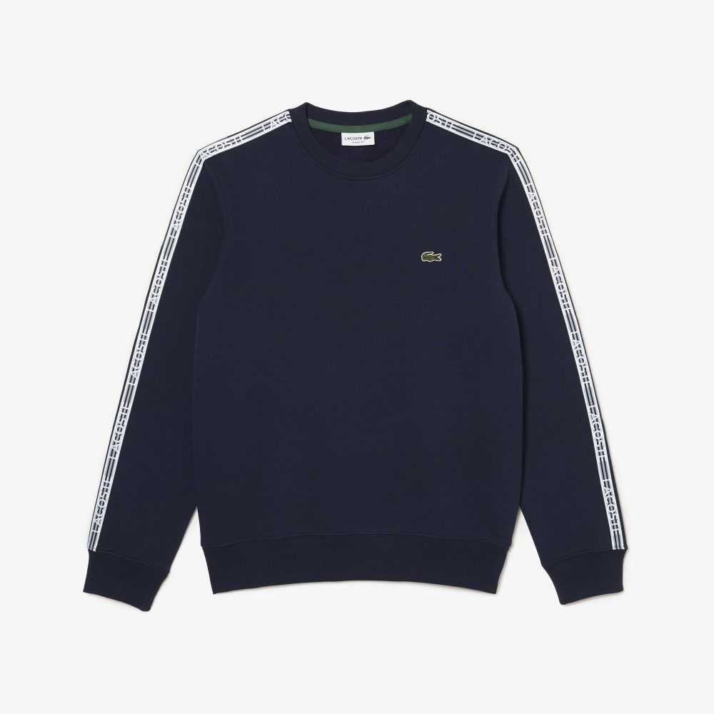 Lacoste Klasik Fit Logo Stripe Flannel Lacivert Mavi | SR5849176