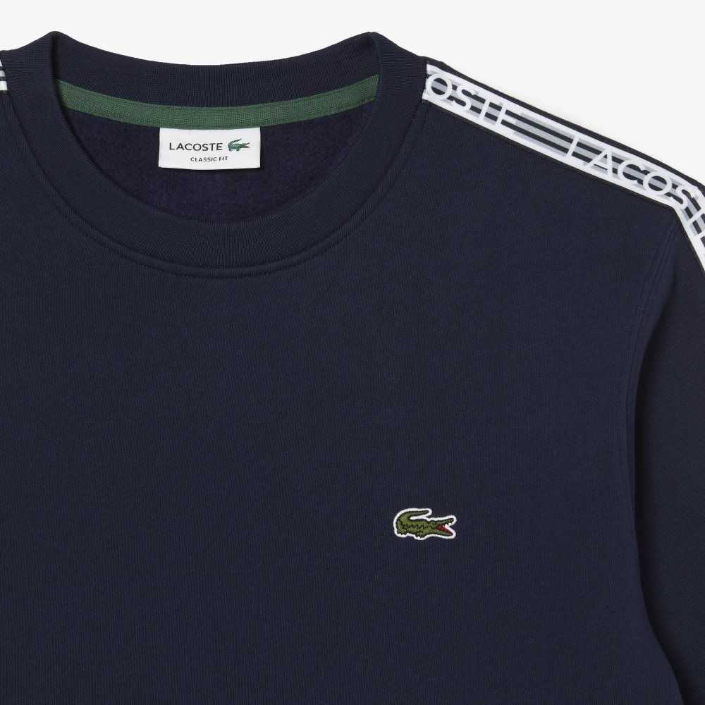 Lacoste Klasik Fit Logo Stripe Flannel Lacivert Mavi | SR5849176