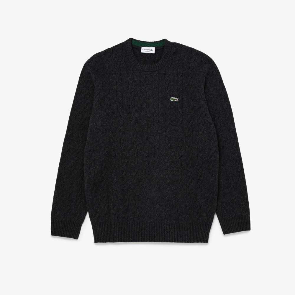 Lacoste Klasik Fit Yün Cable Knit Gri | IO3265847