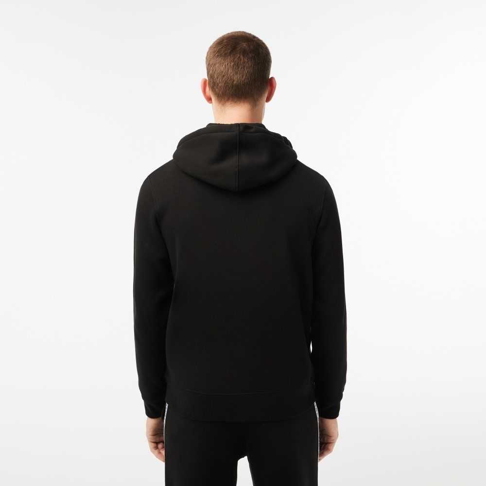 Lacoste Klasik Fit Zipped Hoodie with Brand Stripes Siyah | AB3817569